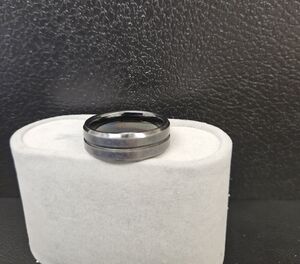 Men's Black and Silver Two-Tone Stainless Steel Ring